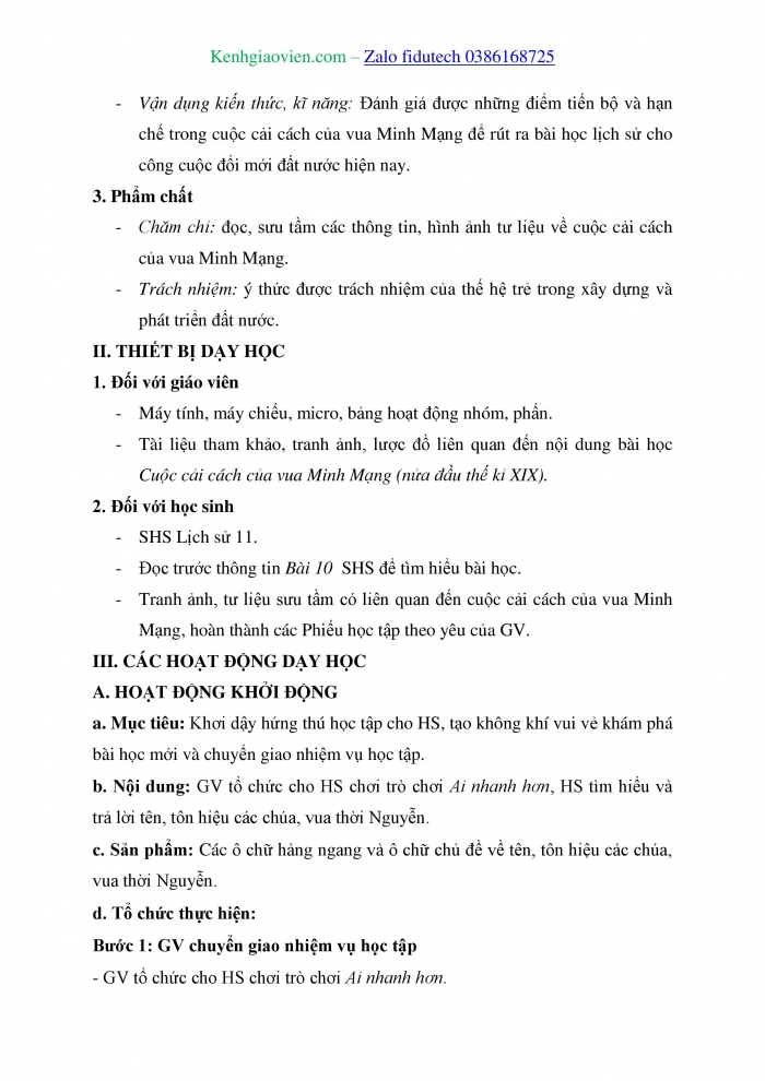 Giáo án và PPT Lịch sử 11 chân trời Bài 11: Cuộc cải cách của Minh Mạng (nửa đầu thế kỉ XIX)