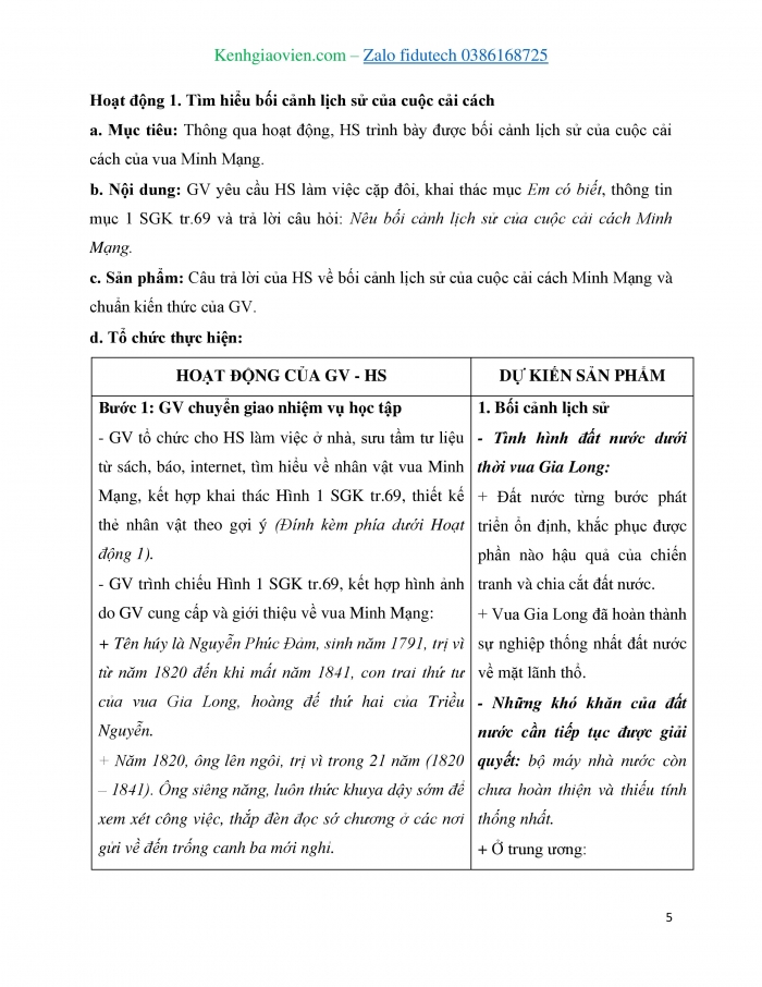 Giáo án và PPT Lịch sử 11 kết nối Bài 11: Cuộc cải cách của Minh Mạng (nửa đầu thế kỉ XIX)