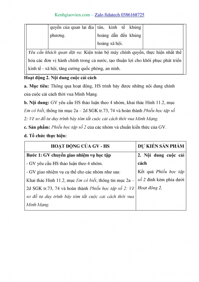 Giáo án và PPT Lịch sử 11 chân trời Bài 11: Cuộc cải cách của Minh Mạng (nửa đầu thế kỉ XIX)