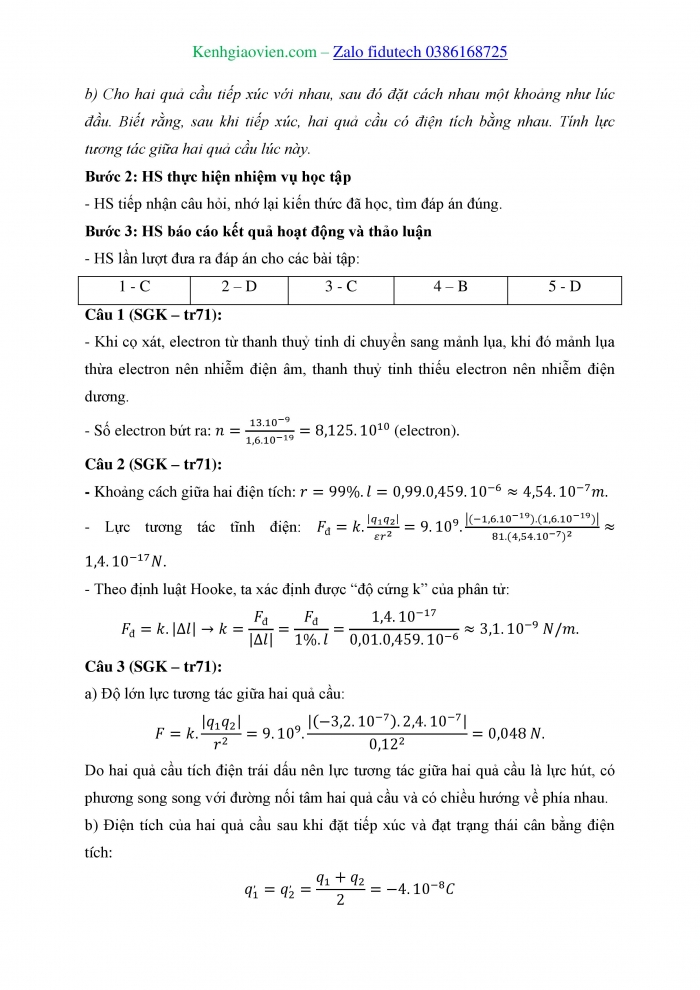 Giáo án và PPT Vật lí 11 chân trời Bài 11: Định luật Coulomb về tương tác tĩnh điện