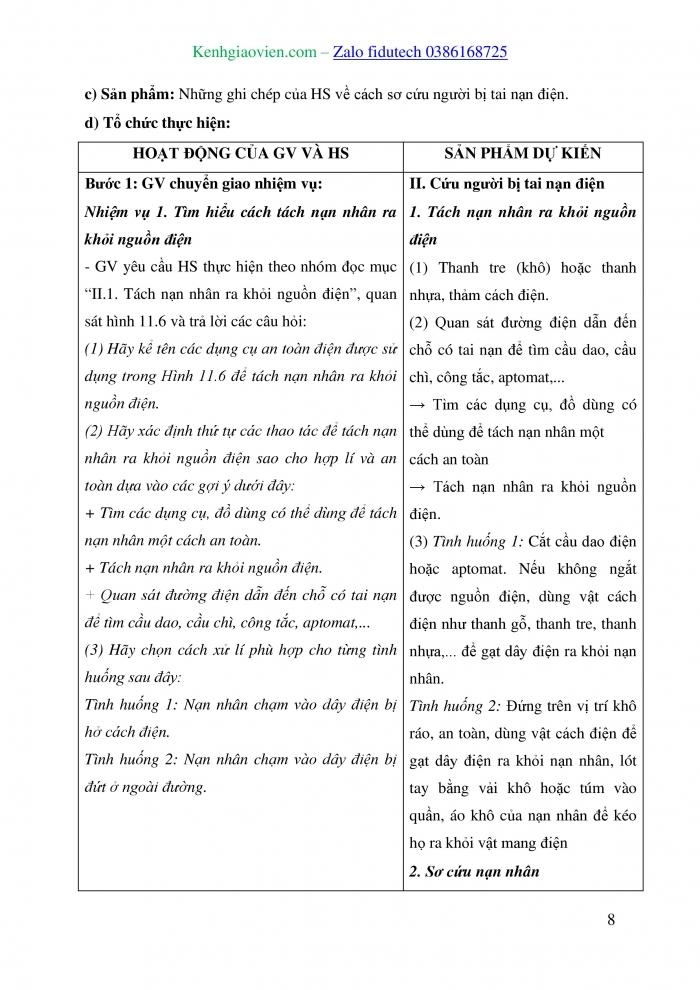 Giáo án và PPT Công nghệ 8 cánh diều Bài 11: Dụng cụ bảo vệ an toàn điện và cách sơ cứu người bị tai nạn điện