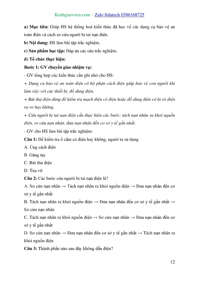 Giáo án và PPT Công nghệ 8 cánh diều Bài 11: Dụng cụ bảo vệ an toàn điện và cách sơ cứu người bị tai nạn điện