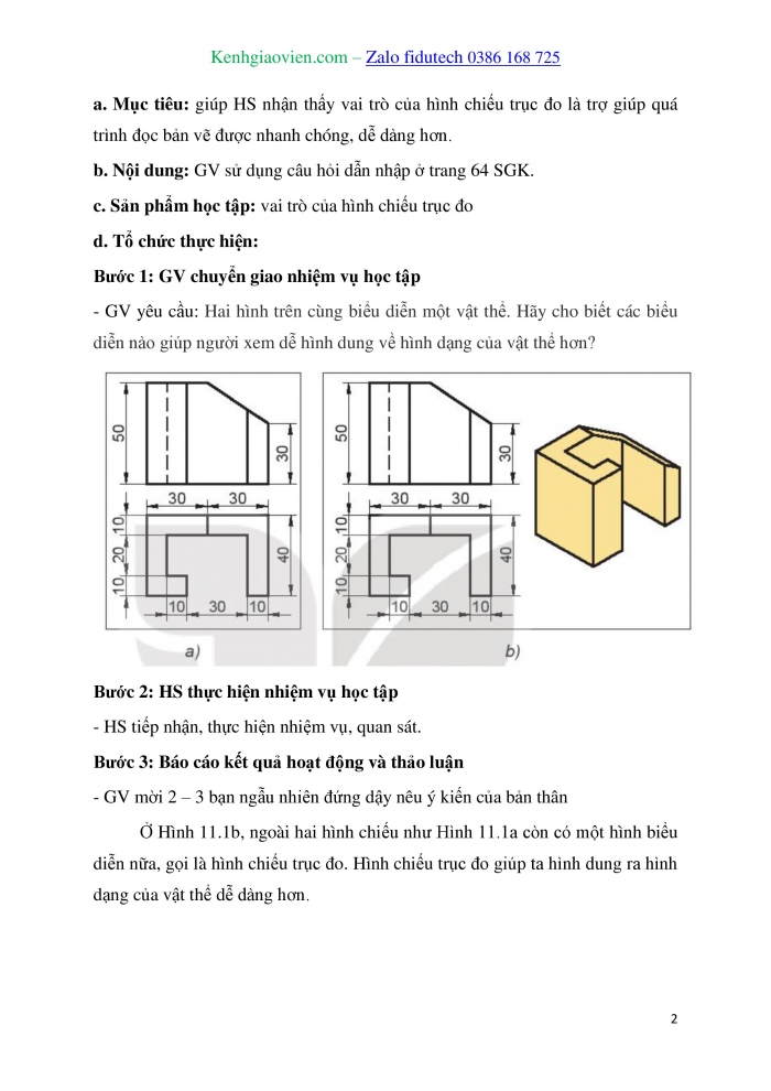 Giáo án và PPT Thiết kế và Công nghệ 10 kết nối Bài 11: Hình chiếu trục đo