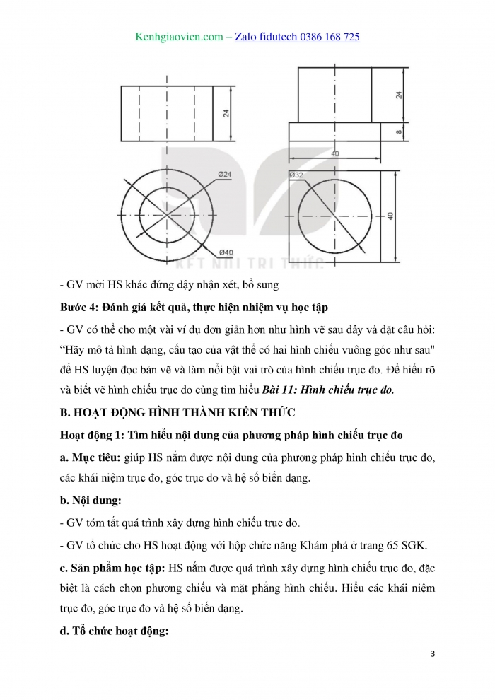 Giáo án và PPT Thiết kế và Công nghệ 10 kết nối Bài 11: Hình chiếu trục đo