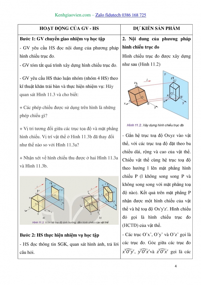 Giáo án và PPT Thiết kế và Công nghệ 10 kết nối Bài 11: Hình chiếu trục đo