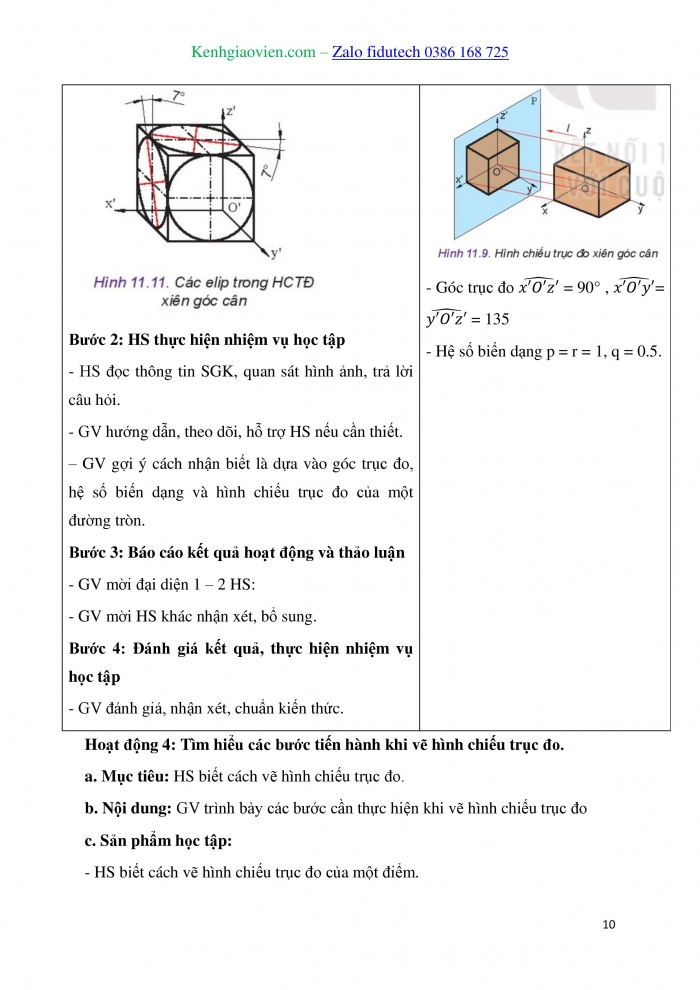 Giáo án và PPT Thiết kế và Công nghệ 10 kết nối Bài 11: Hình chiếu trục đo