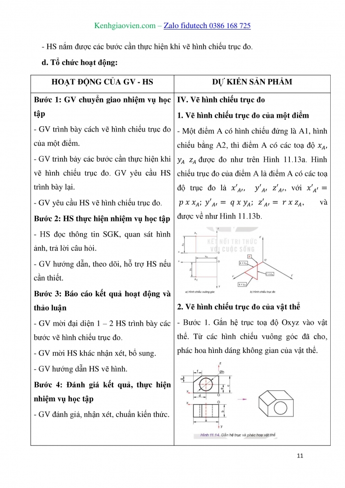 Giáo án và PPT Thiết kế và Công nghệ 10 kết nối Bài 11: Hình chiếu trục đo