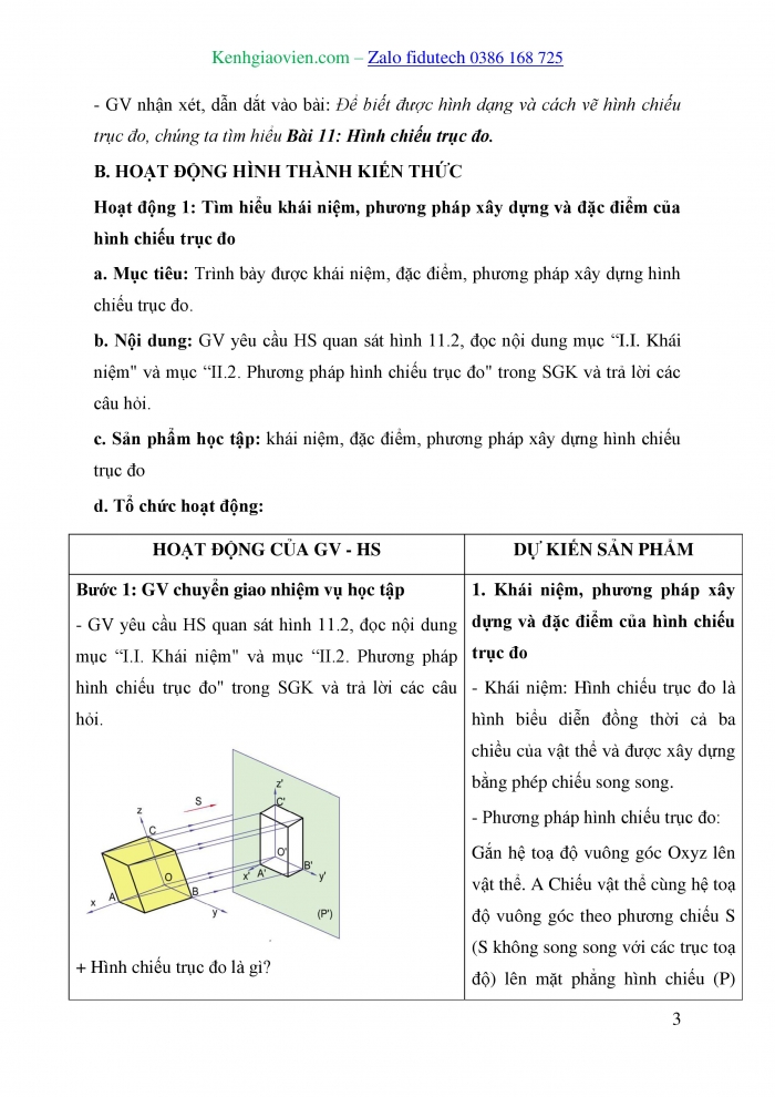 Giáo án và PPT Thiết kế và Công nghệ 10 cánh diều Bài 11: Hình chiếu trục đo