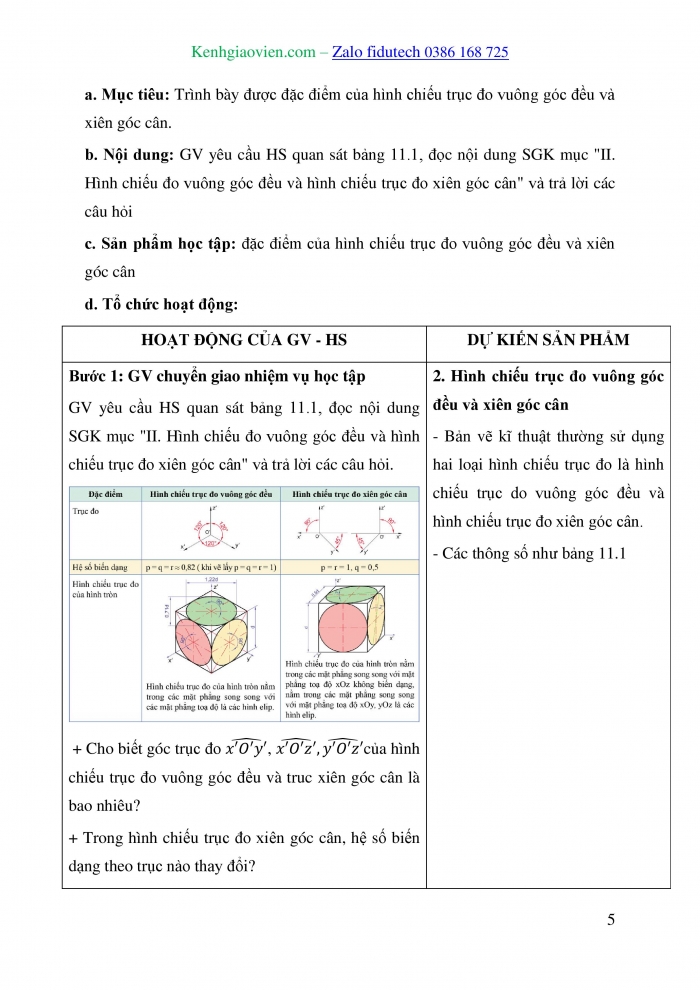 Giáo án và PPT Thiết kế và Công nghệ 10 cánh diều Bài 11: Hình chiếu trục đo