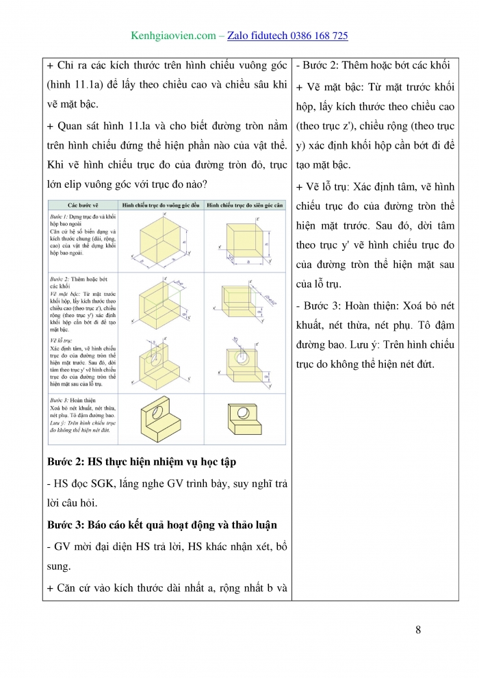 Giáo án và PPT Thiết kế và Công nghệ 10 cánh diều Bài 11: Hình chiếu trục đo