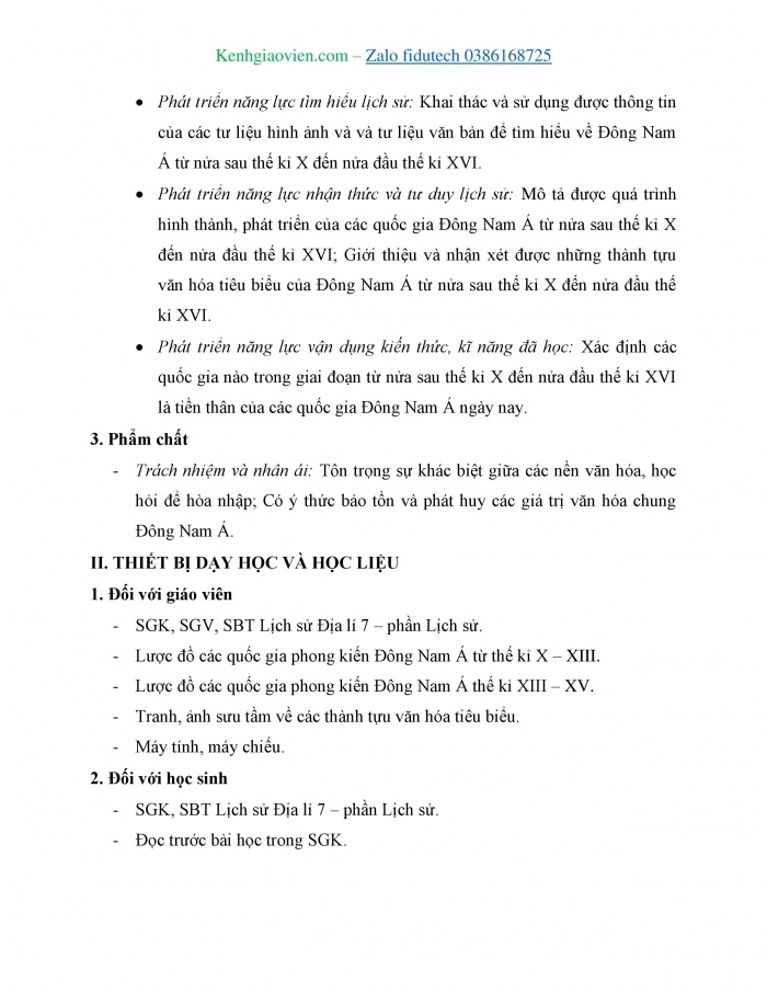 Giáo án và PPT Lịch sử 7 chân trời Bài 11: Khái quát về Đông Nam Á từ nửa sau thế kỉ X đến nửa đầu thế kỉ XVI