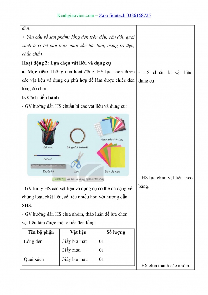 Giáo án và PPT Công nghệ 4 kết nối Bài 11: Làm đèn lồng