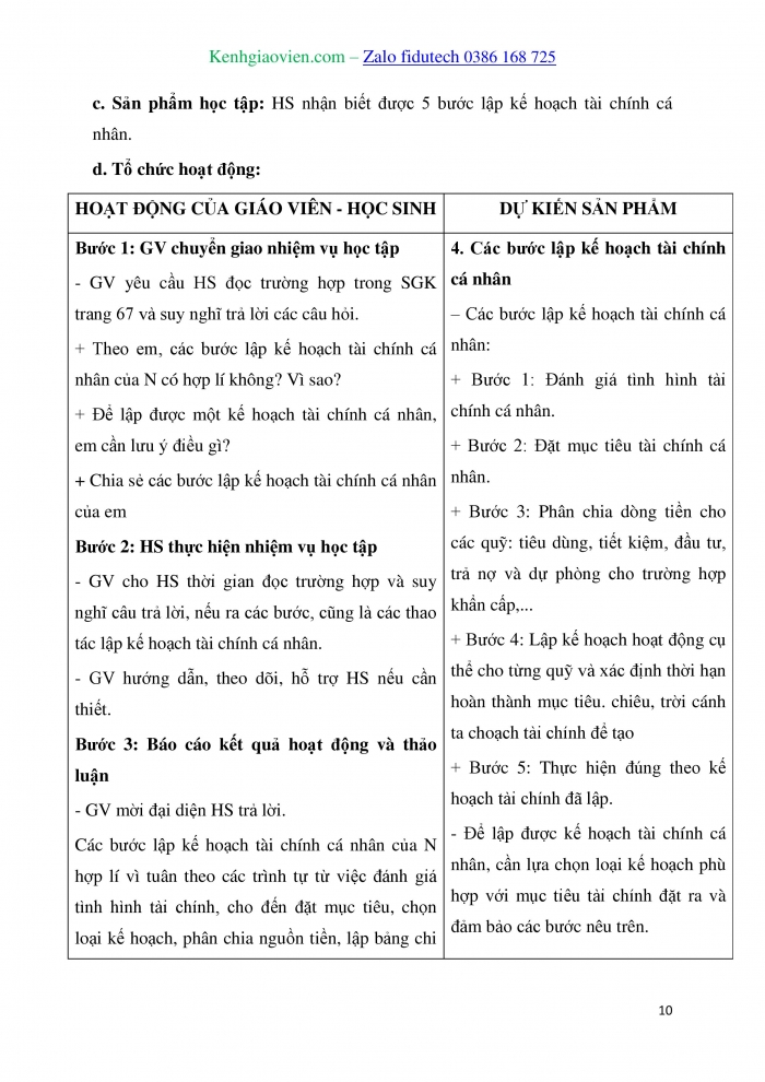 Giáo án và PPT Kinh tế pháp luật 10 chân trời Bài 11: Lập kế hoạch tài chính cá nhân