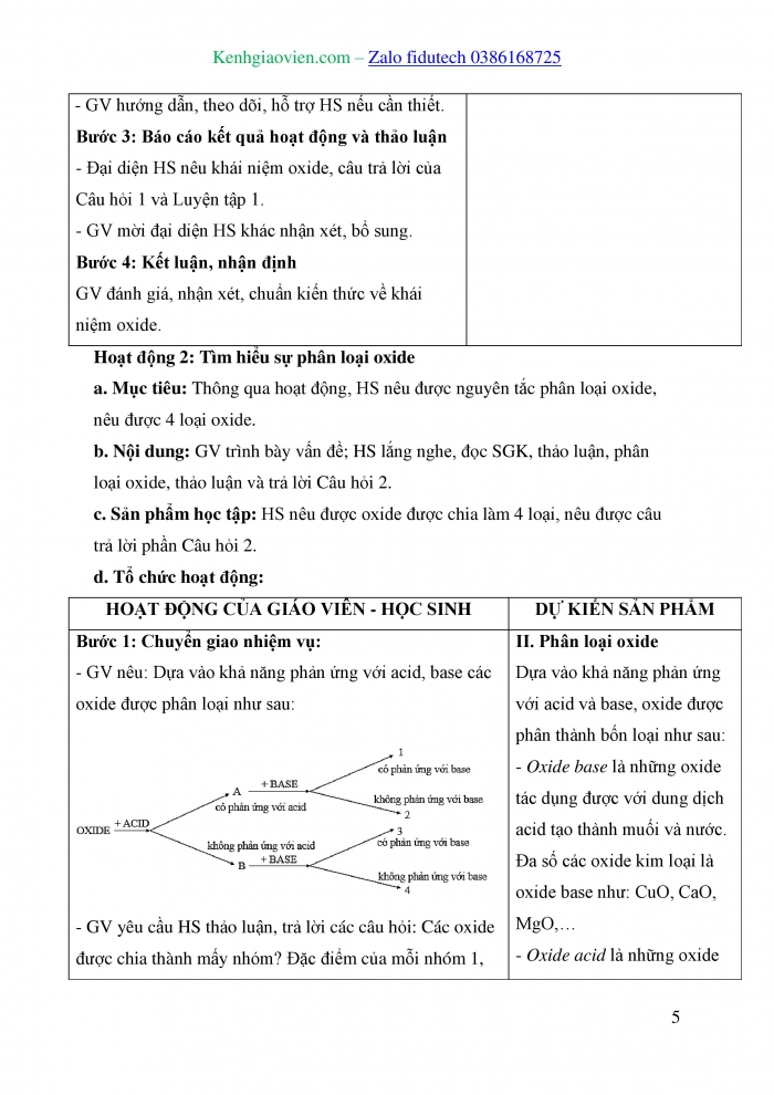 Giáo án và PPT KHTN 8 cánh diều Bài 11: Oxide