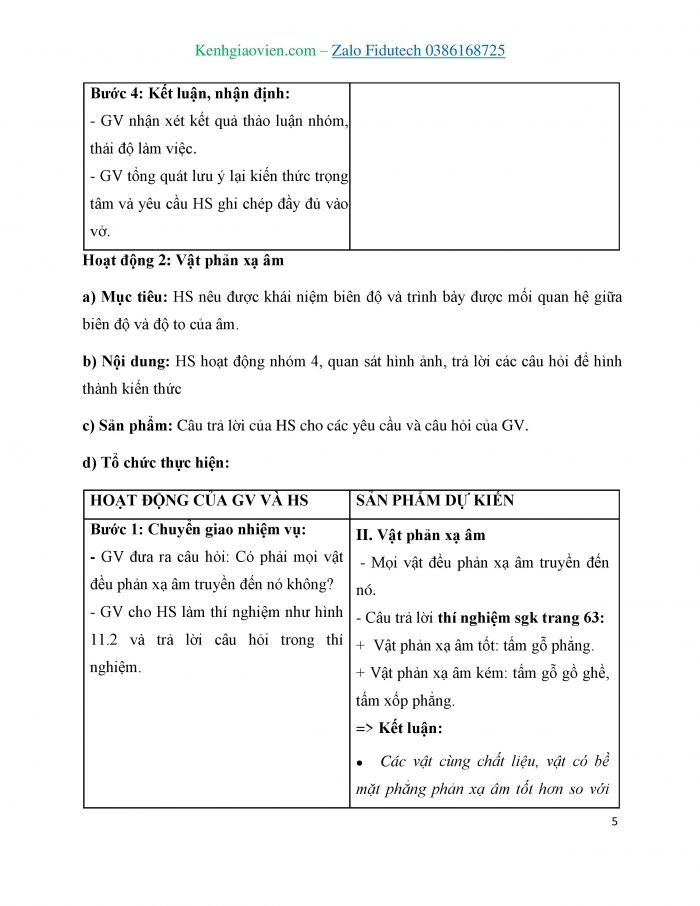 Giáo án và PPT KHTN 7 cánh diều Bài 11: Phản xạ âm