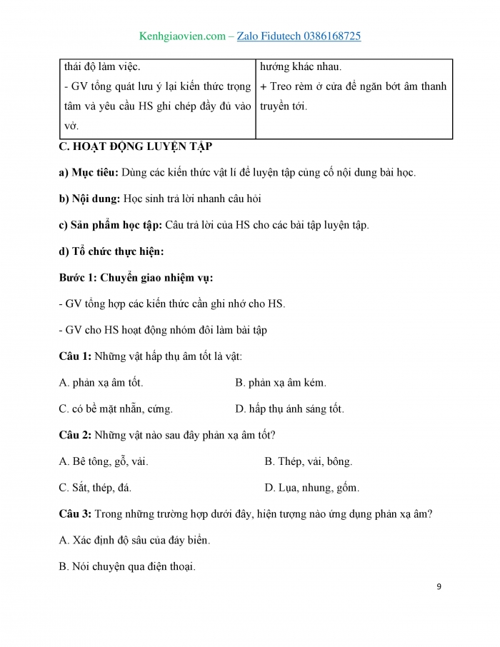 Giáo án và PPT KHTN 7 cánh diều Bài 11: Phản xạ âm