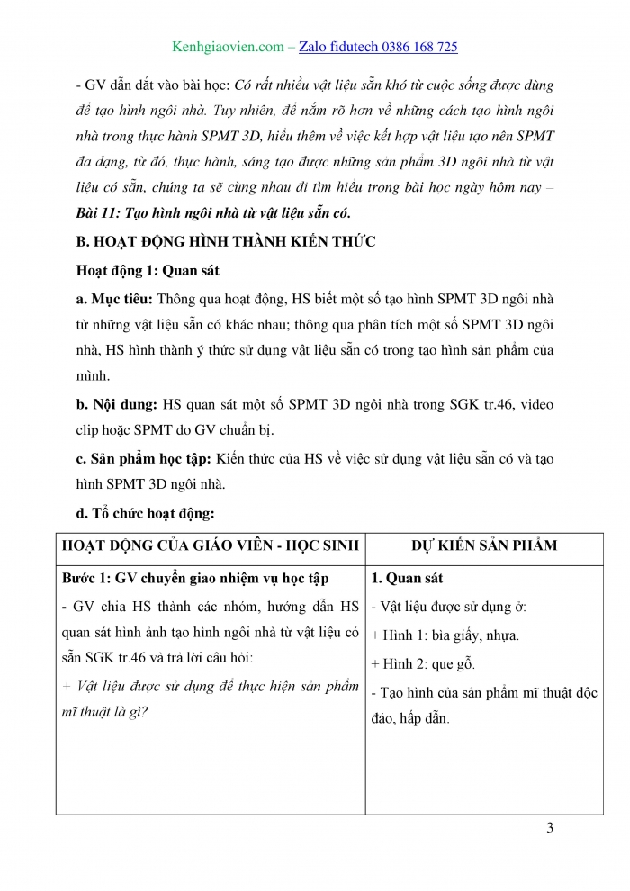 Giáo án và PPT Mĩ thuật 7 kết nối Bài 11: Tạo hình ngôi nhà từ vật liệu sẵn có