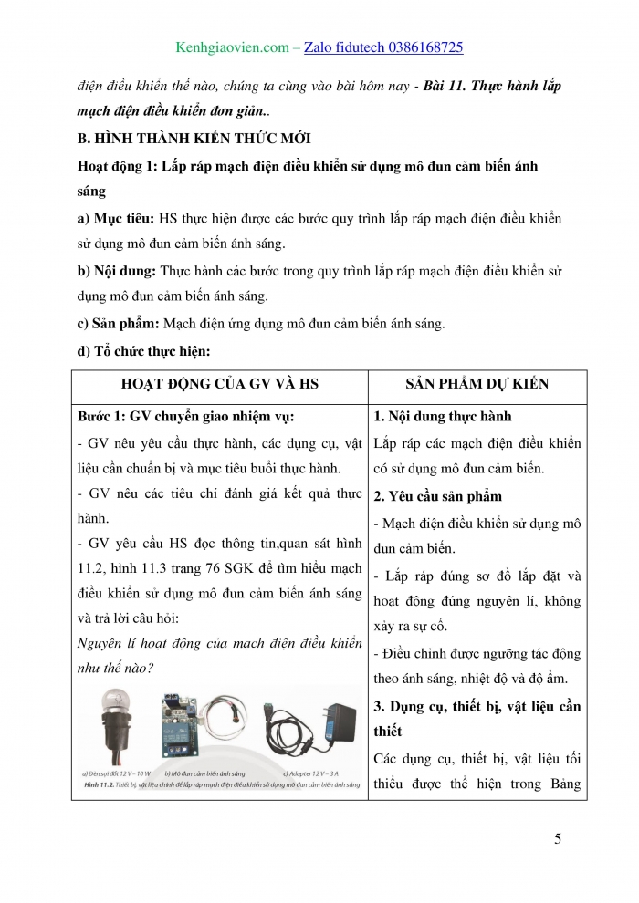 Giáo án và PPT Công nghệ 8 chân trời Bài 11: Thực hành lắp mạch điện điều khiển đơn giản