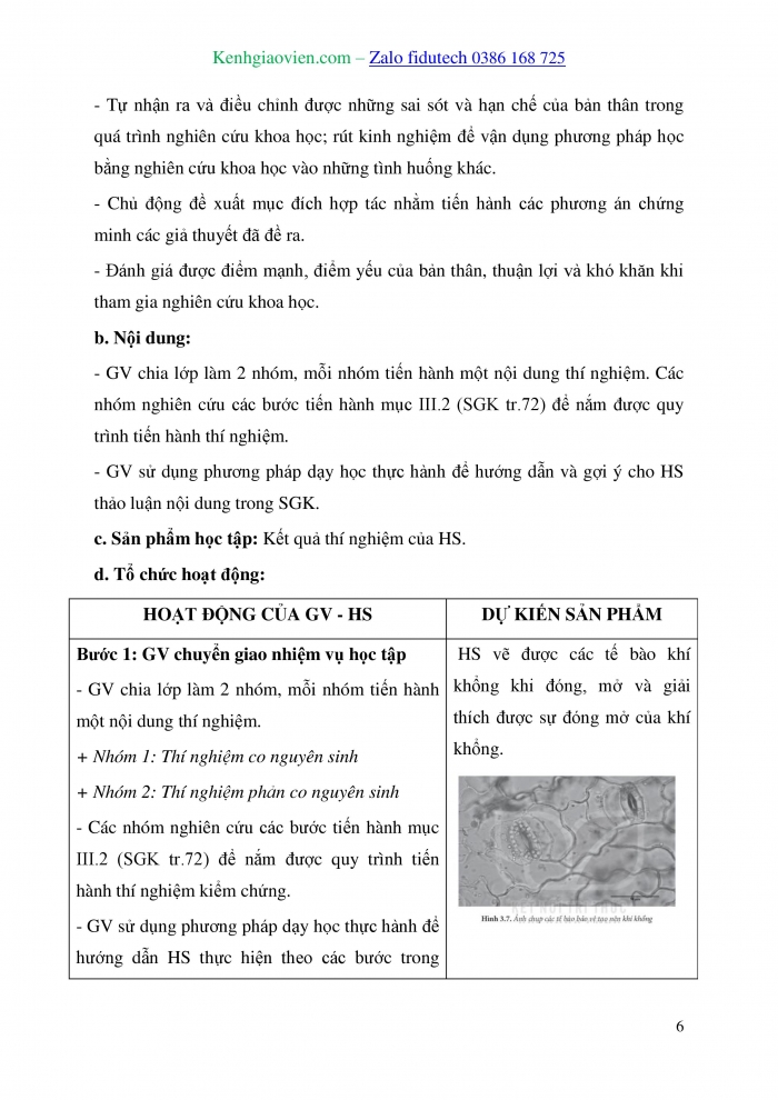 Giáo án và PPT Sinh học 10 kết nối Bài 11: Thực hành Thí nghiệm co và phản co nguyên sinh