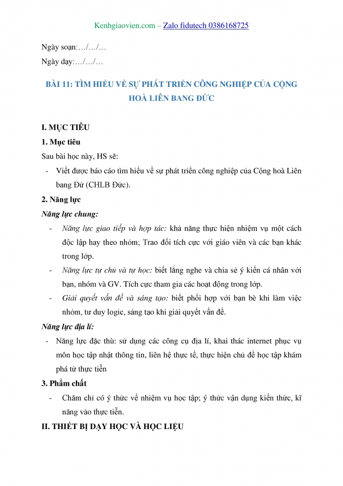 Giáo án và PPT Địa lí 11 chân trời Bài 11: Thực hành Tìm hiểu sự phát triển công nghiệp của Cộng hoà liên bang Đức