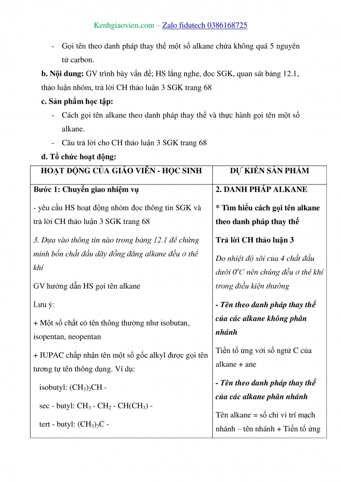 Giáo án và PPT Hoá học 11 chân trời Bài 12: Alkane