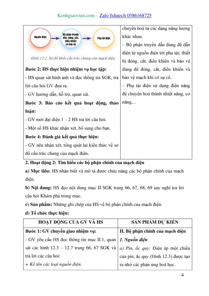 Giáo án và PPT Công nghệ 8 cánh diều Bài 12: Cấu trúc chung của mạch điện