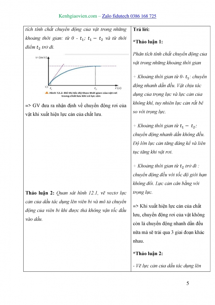 Giáo án và PPT Vật lí 10 chân trời Bài 12: Chuyển động của vật trong chất lưu