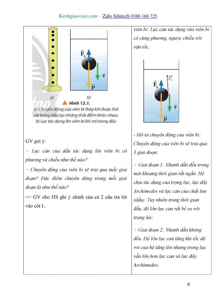 Giáo án và PPT Vật lí 10 chân trời Bài 12: Chuyển động của vật trong chất lưu