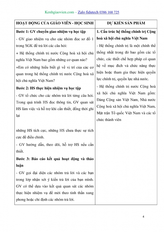 Giáo án và PPT Kinh tế pháp luật 10 chân trời Bài 12: Đặc điểm, cấu trúc và nguyên tắc hoạt động của hệ thống chính trị nước Cộng hoà xã hội chủ nghĩa Việt Nam