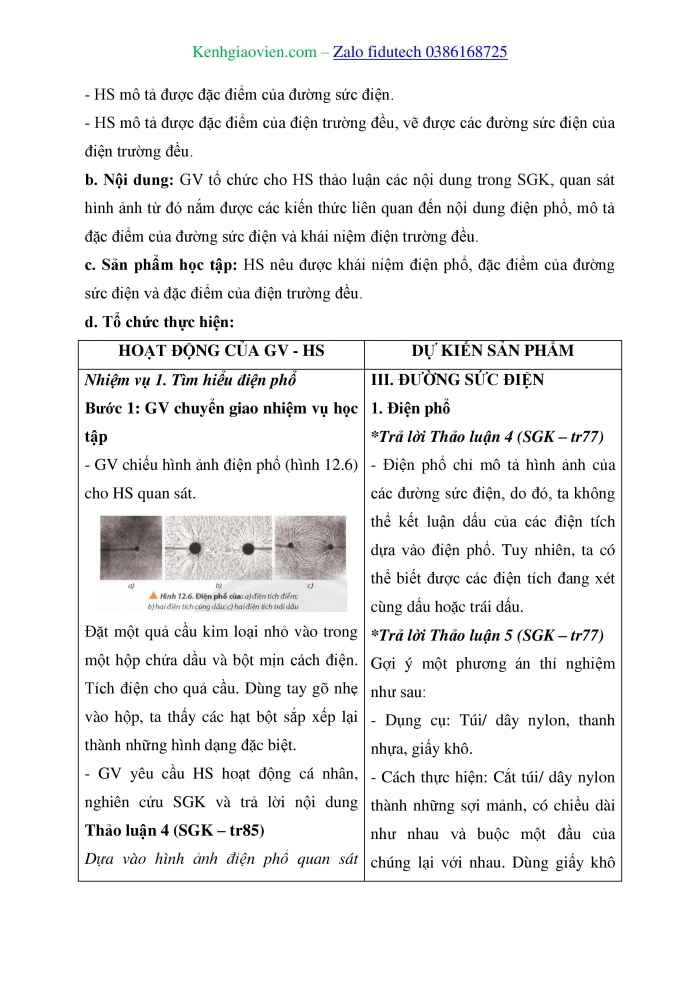 Giáo án và PPT Vật lí 11 chân trời Bài 12: Điện trường