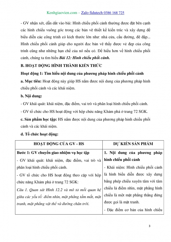 Giáo án và PPT Thiết kế và Công nghệ 10 kết nối Bài 12: Hình chiếu phối cảnh