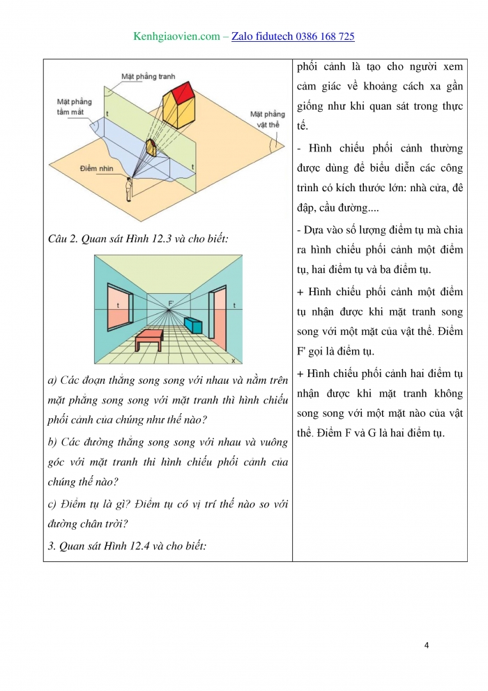 Giáo án và PPT Thiết kế và Công nghệ 10 kết nối Bài 12: Hình chiếu phối cảnh