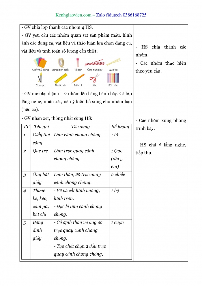 Giáo án và PPT Công nghệ 4 cánh diều Bài 12: Làm chong chóng