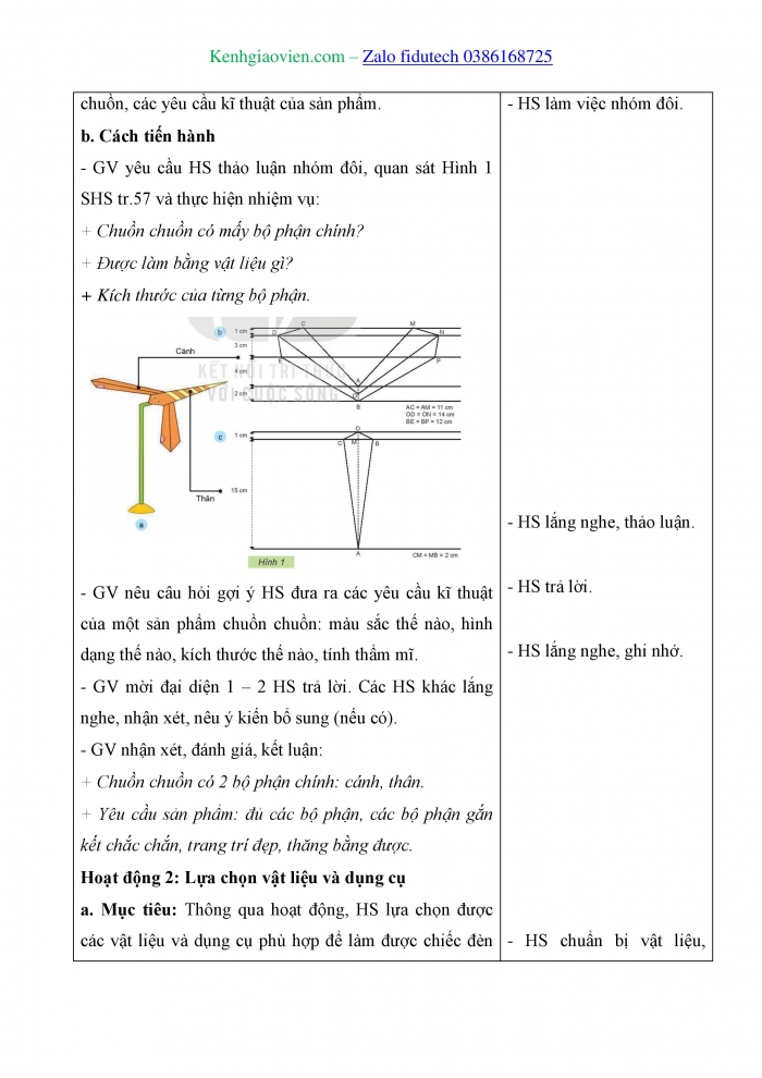 Giáo án và PPT Công nghệ 4 kết nối Bài 12: Làm chuồn chuồn thăng bằng