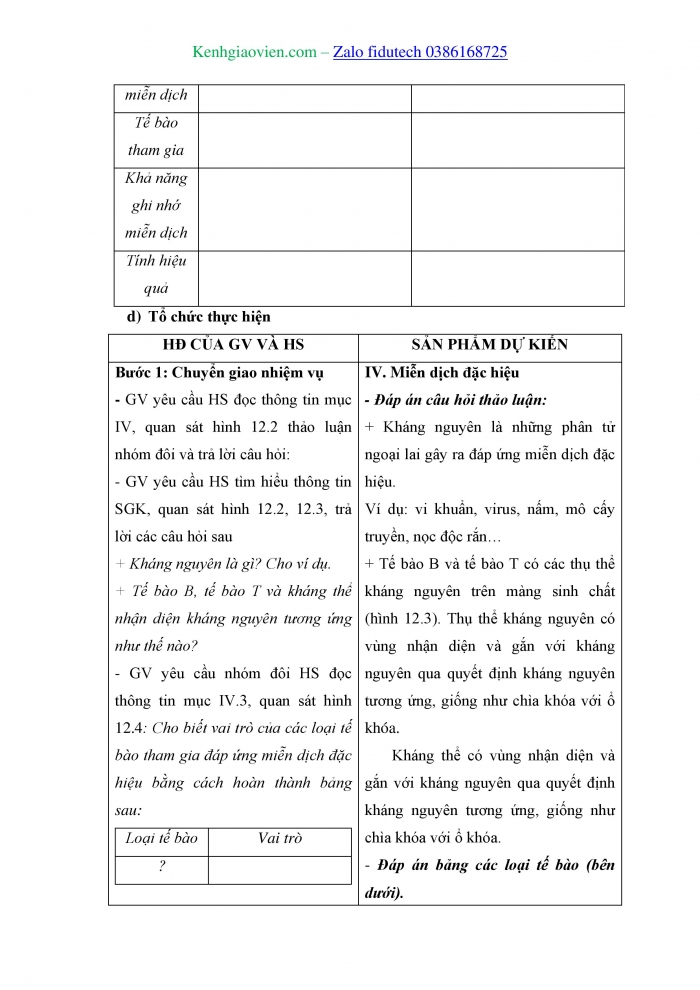 Giáo án và PPT Sinh học 11 kết nối Bài 12: Miễn dịch ở người và động vật