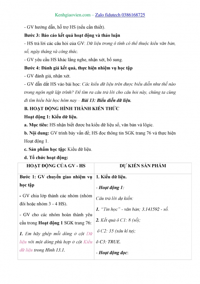 Giáo án và PPT Tin học 8 kết nối Bài 13: Biểu diễn dữ liệu