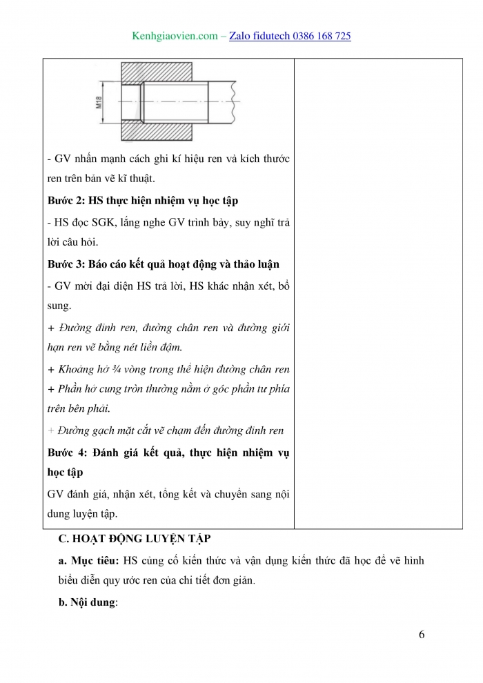 Giáo án và PPT Thiết kế và Công nghệ 10 cánh diều Bài 13: Biểu diễn ren