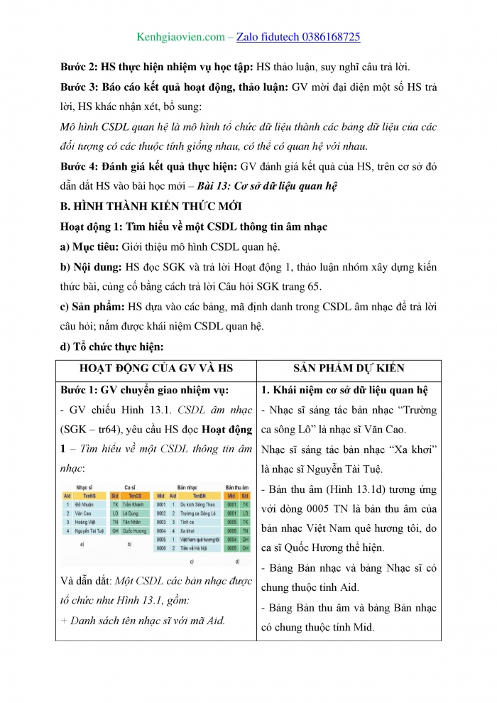 Giáo án và PPT Khoa học máy tính 11 kết nối Bài 13: Cơ sở dữ liệu quan hệ