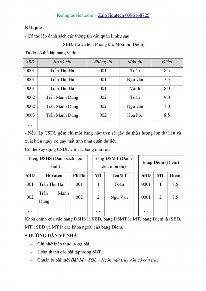 Giáo án và PPT Khoa học máy tính 11 kết nối Bài 13: Cơ sở dữ liệu quan hệ