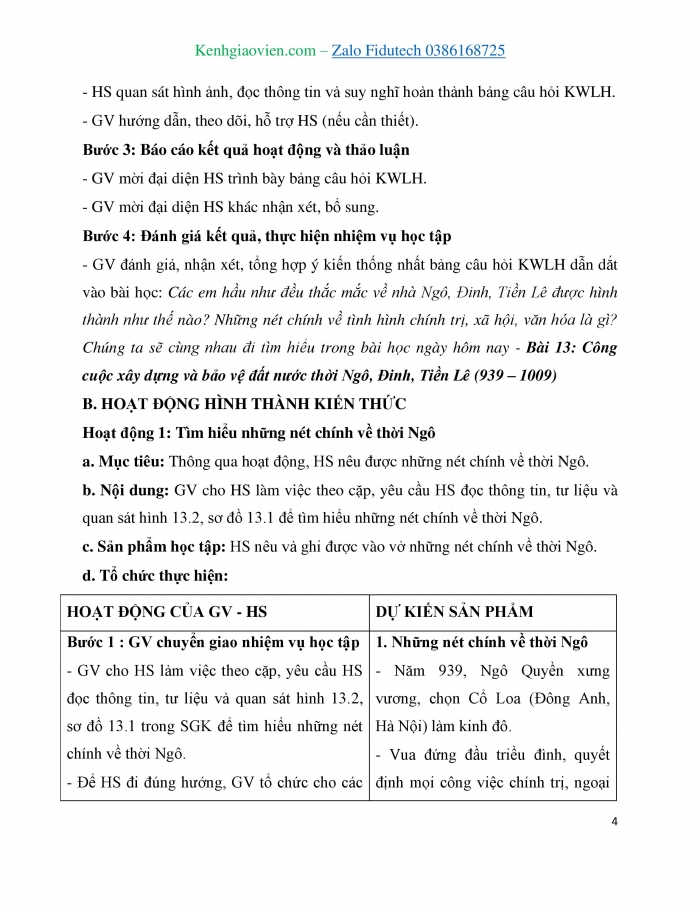 Giáo án và PPT Lịch sử 7 cánh diều Bài 13: Công cuộc xây dựng và bảo vệ đất nước thời Ngô, Đinh, Tiền Lê (939 - 1009)