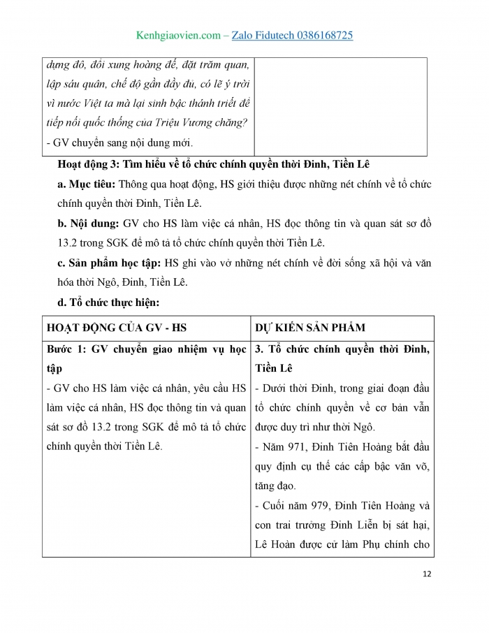 Giáo án và PPT Lịch sử 7 cánh diều Bài 13: Công cuộc xây dựng và bảo vệ đất nước thời Ngô, Đinh, Tiền Lê (939 - 1009)