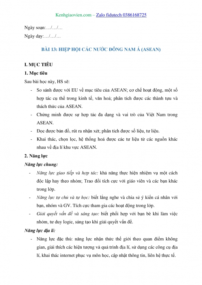 Giáo án và PPT Địa lí 11 chân trời Bài 13: Hiệp hội các quốc gia Đông Nam Á (ASEAN)