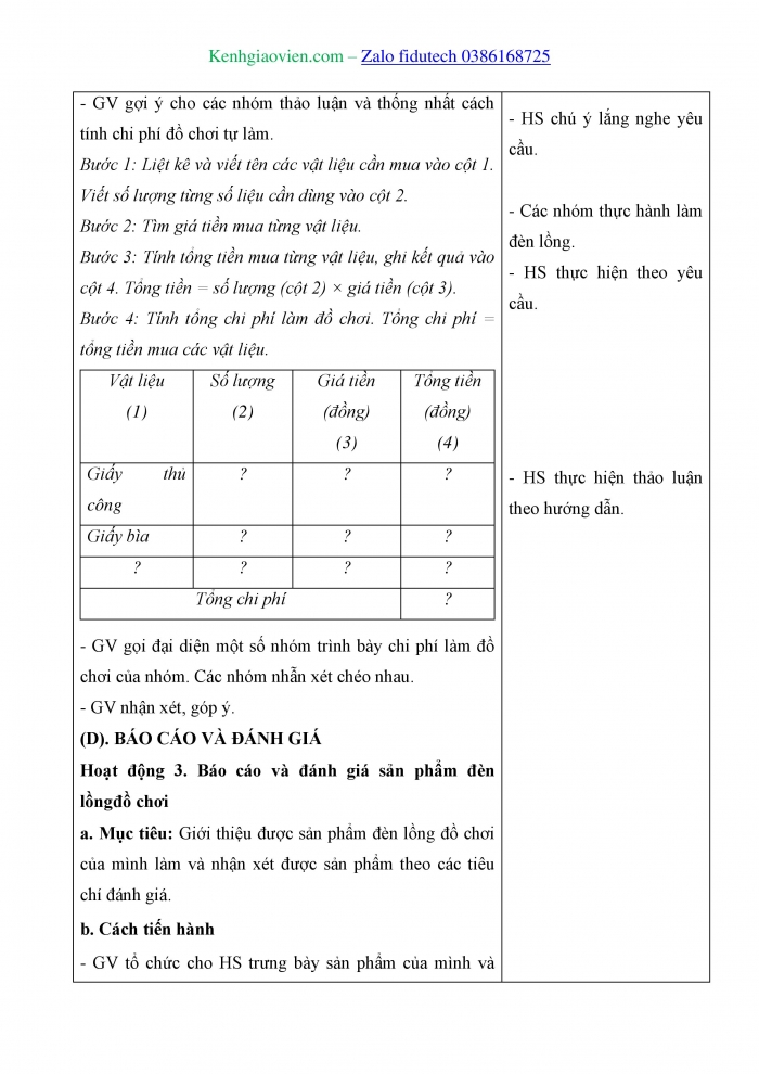 Giáo án và PPT Công nghệ 4 cánh diều Bài 13: Làm đèn lồng