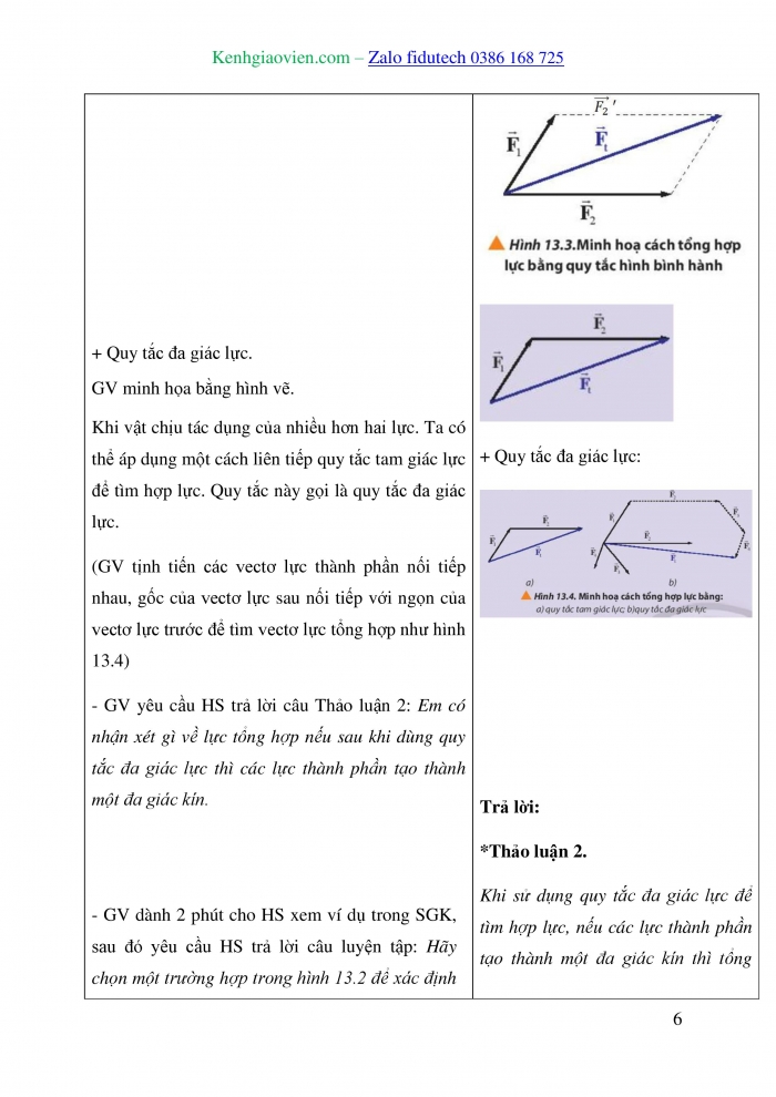 Giáo án và PPT Vật lí 10 chân trời Bài 13: Tổng hợp lực – Phân tích lực