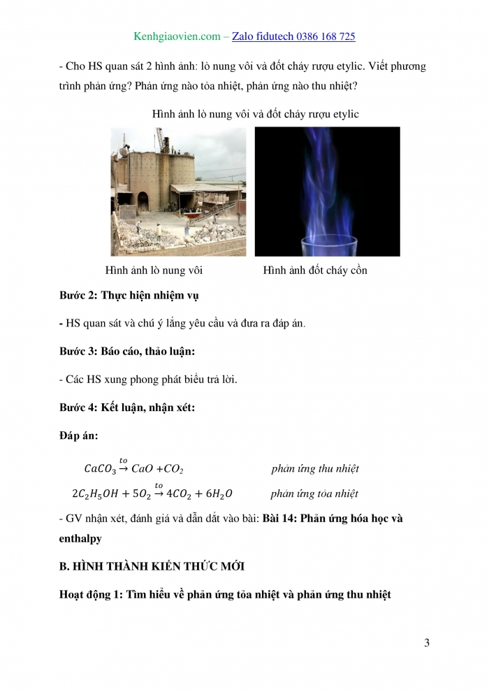 Giáo án và PPT Hoá học 10 cánh diều Bài 14: Phản ứng hoá học và enthalpy