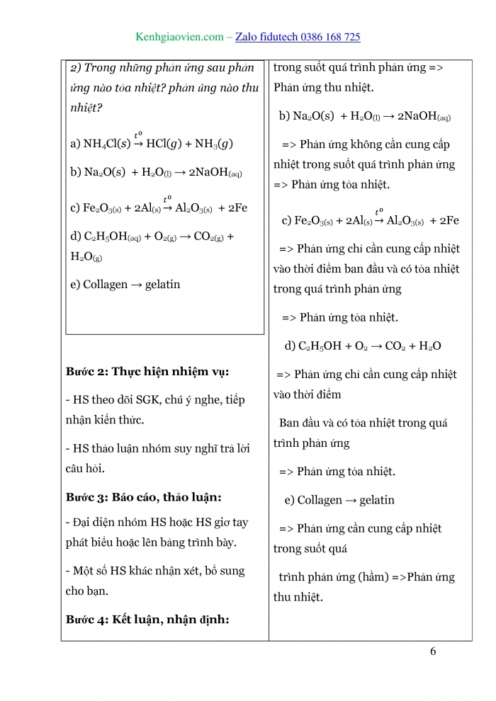 Giáo án và PPT Hoá học 10 cánh diều Bài 14: Phản ứng hoá học và enthalpy