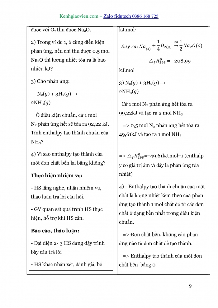 Giáo án và PPT Hoá học 10 cánh diều Bài 14: Phản ứng hoá học và enthalpy