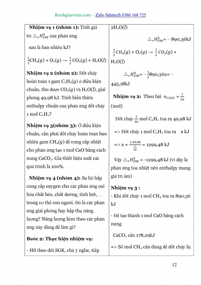 Giáo án và PPT Hoá học 10 cánh diều Bài 14: Phản ứng hoá học và enthalpy