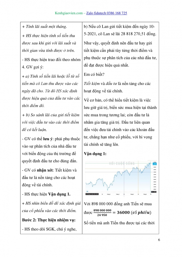 Giáo án và PPT Toán 10 kết nối Thực hành trải nghiệm: Tìm hiểu một số kiến thức về tài chính