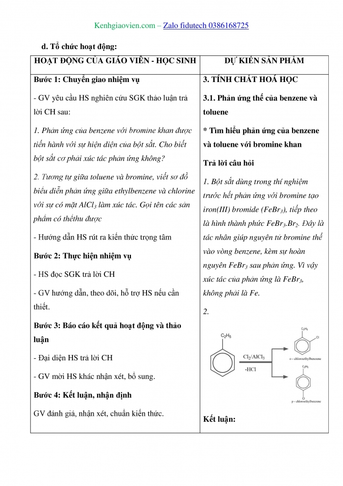 Giáo án và PPT Hoá học 11 chân trời Bài 14: Arene (Hydrocarbon thơm)